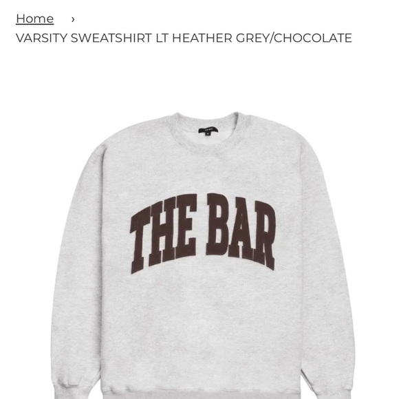 The Bar Tops - The Bar Varsity sweatshirt NWT size M sold out colorway Heather gray/chocolate